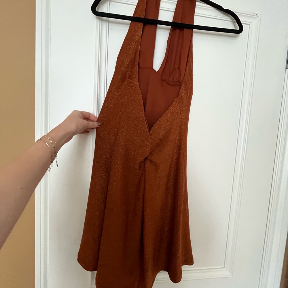 Dynamite Copper Backless Halter Dress - Picture 3 of 3